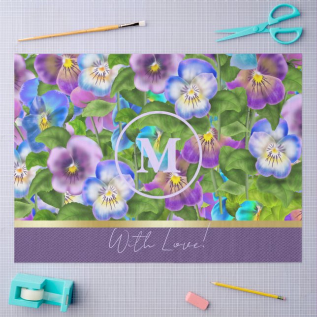 Papier Mousseline Fleurs de Pensée Violette de Naissance en Monogram (Artisanat)