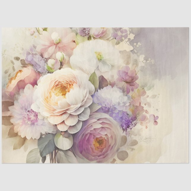 Papier Mousseline Fleurs de Peonies Rose Blanc Violet Mariage Bain  (Recto)