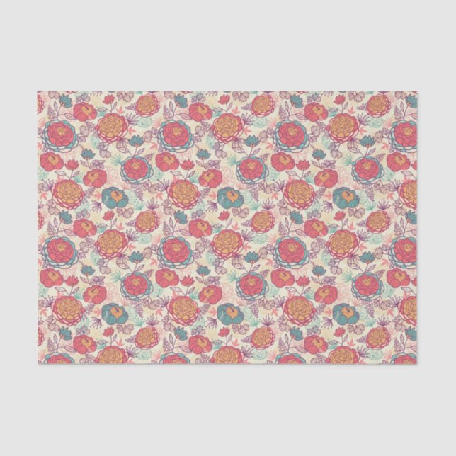 Papier Mousseline Fleurs de pivoine et motif feuille (Recto)