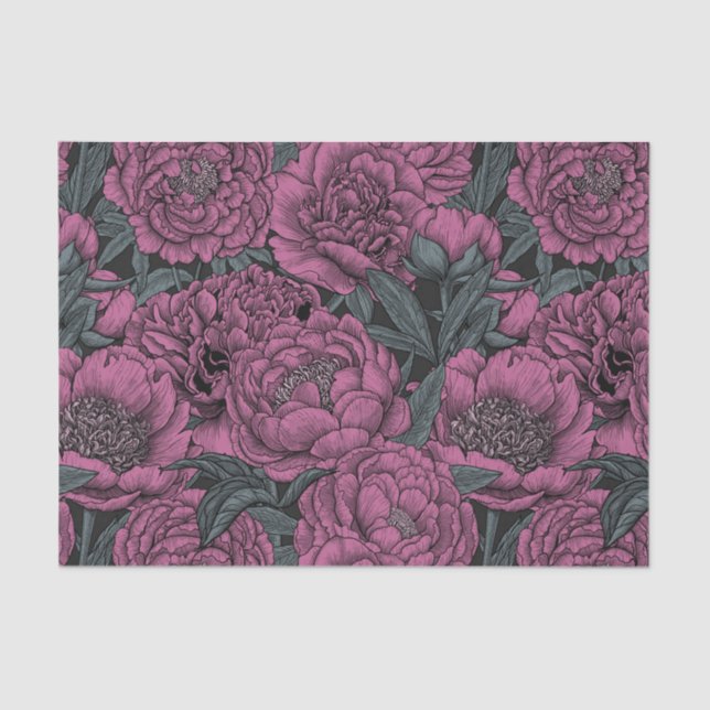 Papier Mousseline Fleurs de pivoines violettes (Recto)