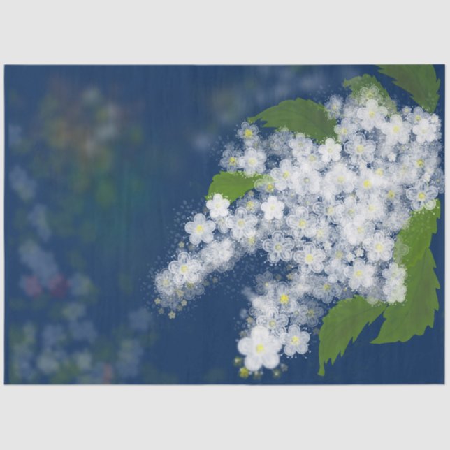 Papier Mousseline Fleurs de printemps bouquet blanc romantique marin (Recto)