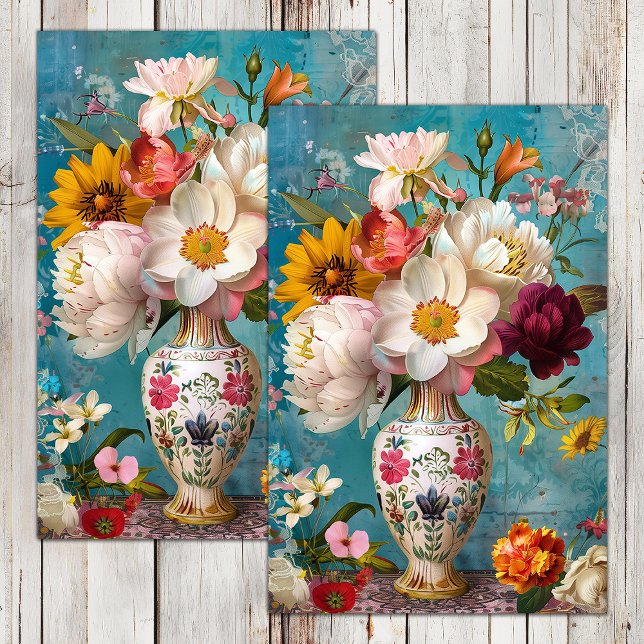 PAPIER MOUSSELINE FLEURS DE PRINTEMPS DANS LA DÉCOUPAGE VASE (SPRING FLOWERS IN VASE DECOUPAGE TISSUE PAPER)