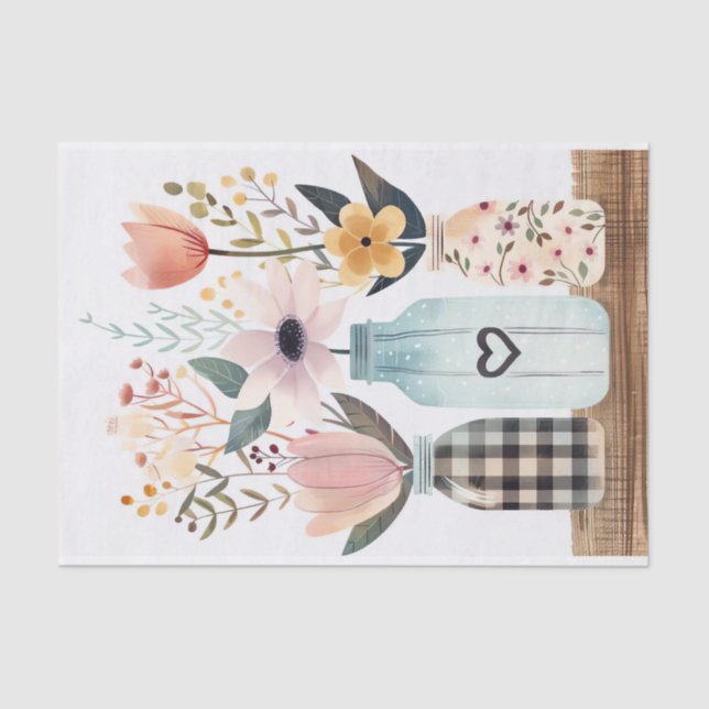 Papier Mousseline Fleurs de printemps dans les jarres de Mason Décou (Recto)