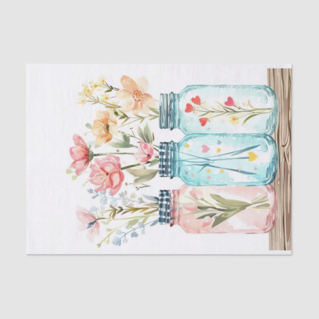 Papier Mousseline Fleurs de printemps dans les jarres de Mason Décou (Recto)