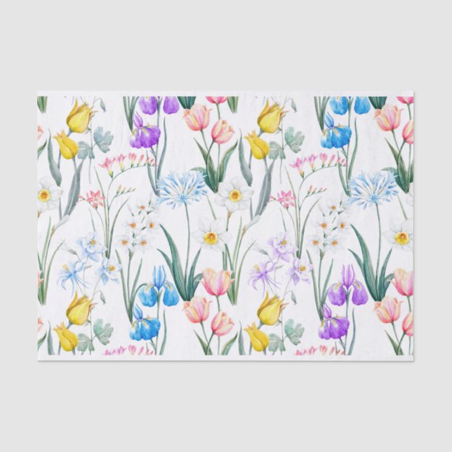 Papier Mousseline Fleurs de printemps mixtes, Botanique jonquilles (Recto)