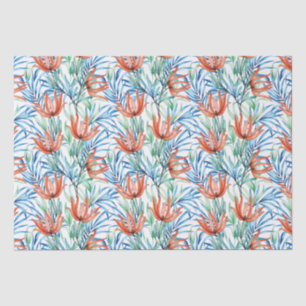 Papier Mousseline Fleurs de Protea et palmier feuille motif tropical