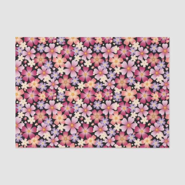 Papier Mousseline Fleurs de prune et de cerise (Noir) (Recto)