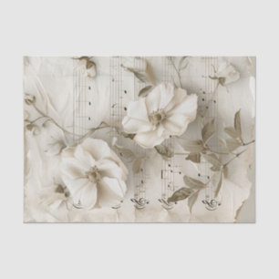 Papier Mousseline Fleurs de rose blanche feuille de musique vintage