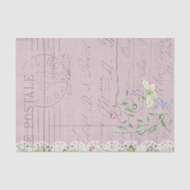 Papier Mousseline Fleurs de script et papillon postales (Recto)