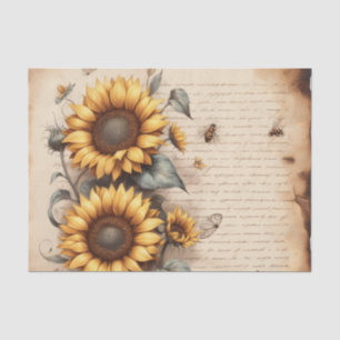 Papier Mousseline Fleurs de soleil avec abeilles et papillons
