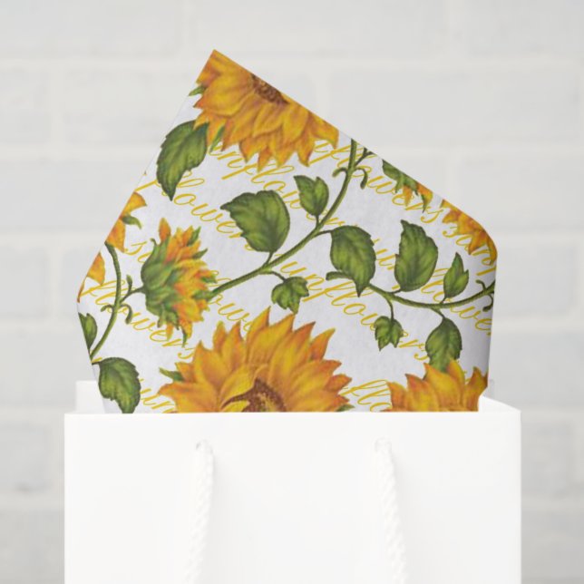 Papier Mousseline Fleurs de soleil et texte (Sac cadeau)