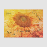 Fleurs de soleil géantes Grunge jaune Script Vinta