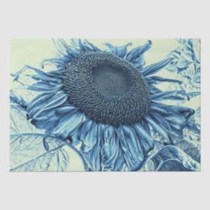 Papier Mousseline Fleurs de soleil géantes Vintage Art Bleu Découpag