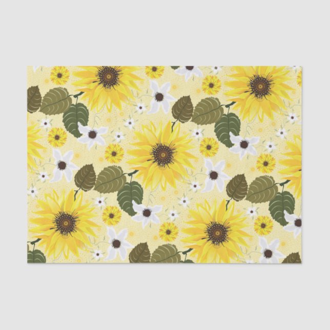 Papier Mousseline Fleurs de soleil Jaune Tropical Floral (Recto)