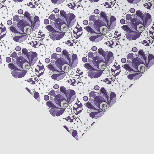 Papier Mousseline Fleurs de style d'art abstrait en nuances de viole (Détail)