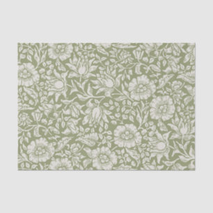 Papier Mousseline Fleurs de style vintage élégant blanc olive 
