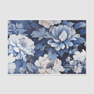 Papier Mousseline Fleurs de Toile de Jouy en bleu sur vieilles