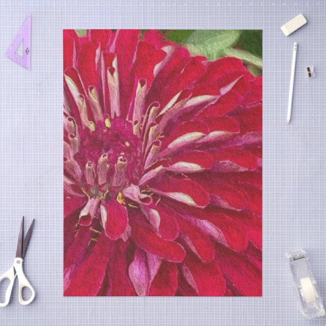 Papier Mousseline Fleurs de Zinnias Rouges (Artisanat)