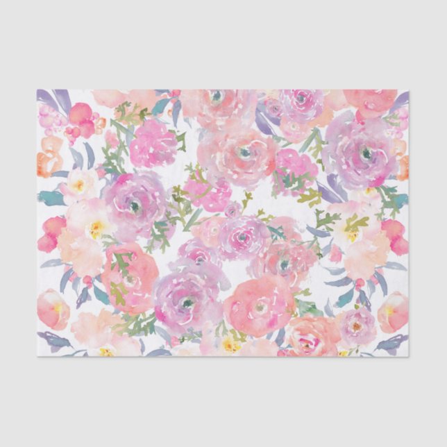 Papier Mousseline fleurs d'eau violet et rose motif (Recto)