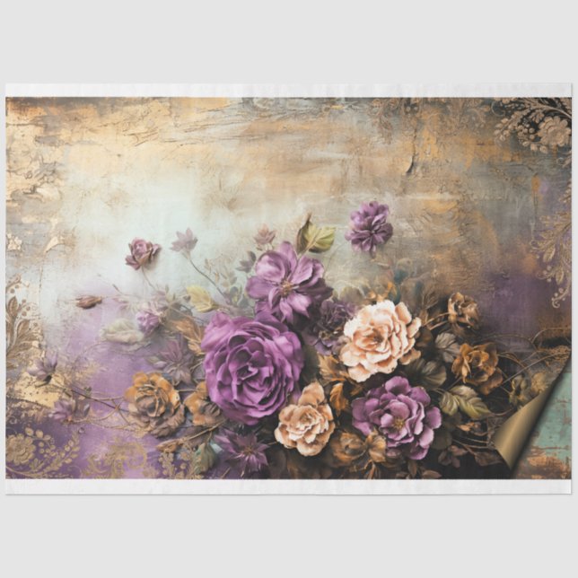 Papier Mousseline Fleurs déchirées, mélanges de pourpre poussiéreux, (Recto)