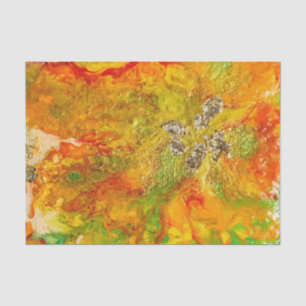 Papier Mousseline Fleurs d'été abstrait Orange or jaune