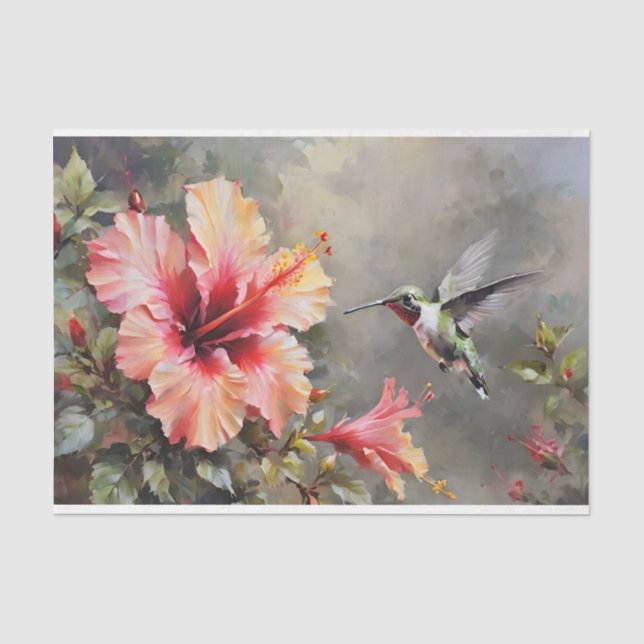 Papier Mousseline Fleurs d'Hibiscus et découpage de colibris (Recto)