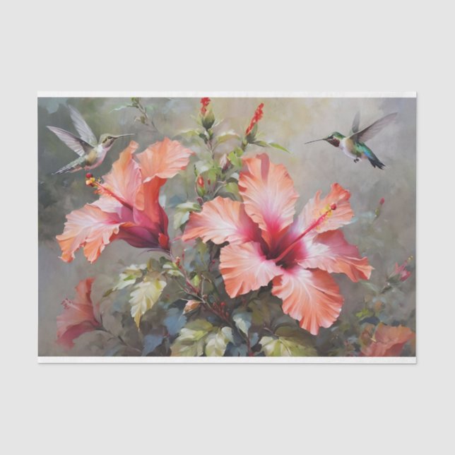 Papier Mousseline Fleurs d'Hibiscus et découpage de colibris (Recto)