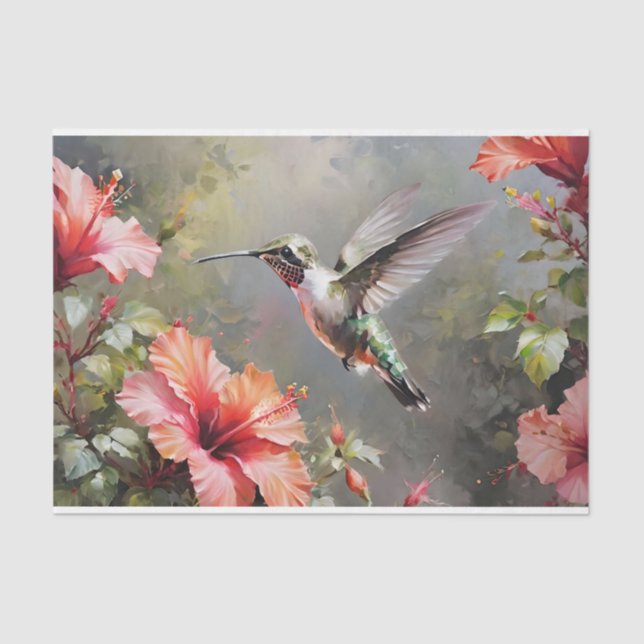 Papier Mousseline Fleurs d'Hibiscus et découpage de colibris (Recto)