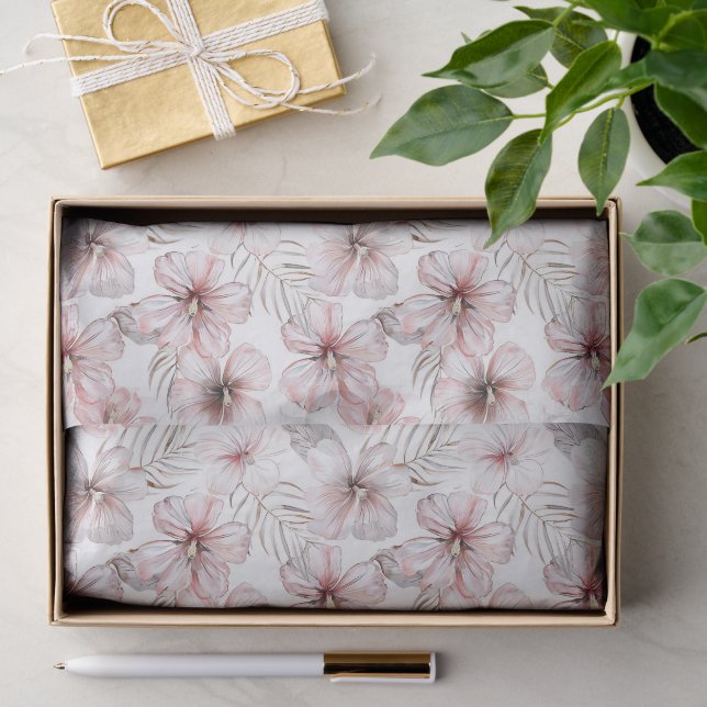 Papier Mousseline Fleurs d'Hibiscus Rose Anniversaire (Cadeau)