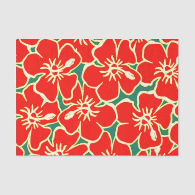 Papier Mousseline Fleurs d'hibiscus rouges Luau hawaïen tropical (Recto)