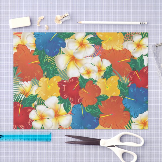 Papier Mousseline Fleurs d'Hibiscus tropicaux (Artisanat)
