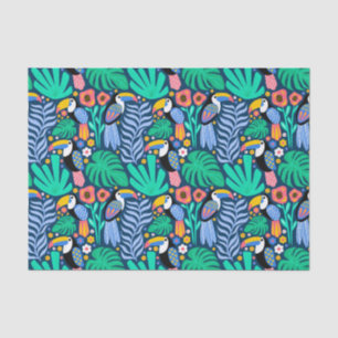 Papier Mousseline Fleurs d'oiseaux tropicales colorées Toucan Plante
