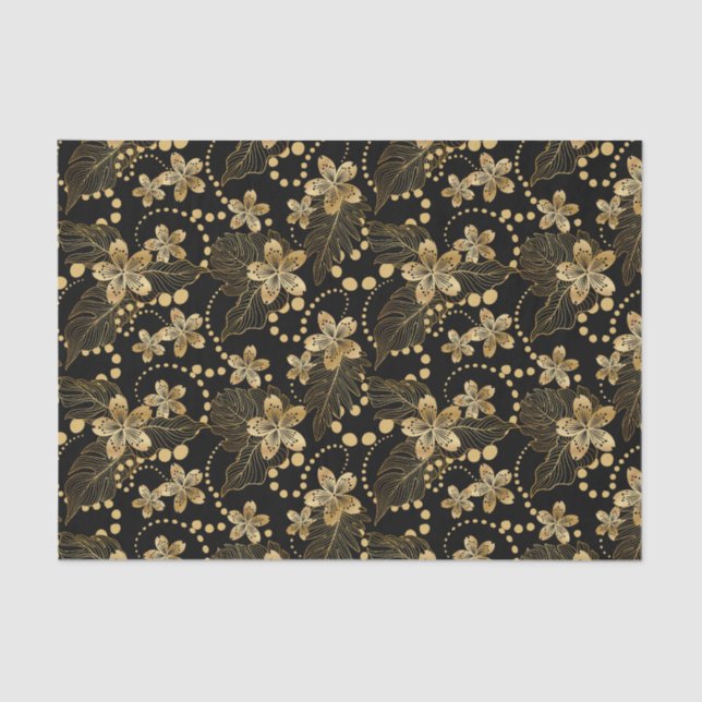 Papier Mousseline Fleurs d'or Perles et Feuilles sur la Découpage no (Recto)