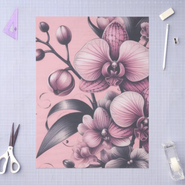 Papier Mousseline Fleurs d'orchidées Pink violet Whimsical Decoupage (Artisanat)