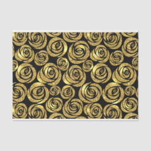 Papier Mousseline Fleurs dorées sur fond noir