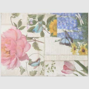 Papier Mousseline Fleurs élégantes Bleu rose papillon Découpage d'oi