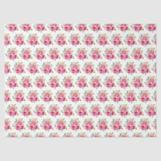 Papier Mousseline Fleurs élégantes rose chaud et or (Recto)