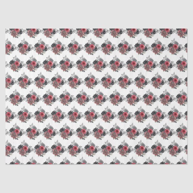 Papier Mousseline Fleurs élégantes rouges et argentées (Recto)