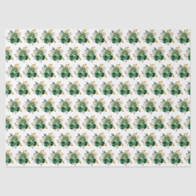 Papier Mousseline Fleurs élégantes vert foncé et or (Recto)