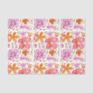 Papier Mousseline Fleurs en rose orange violet