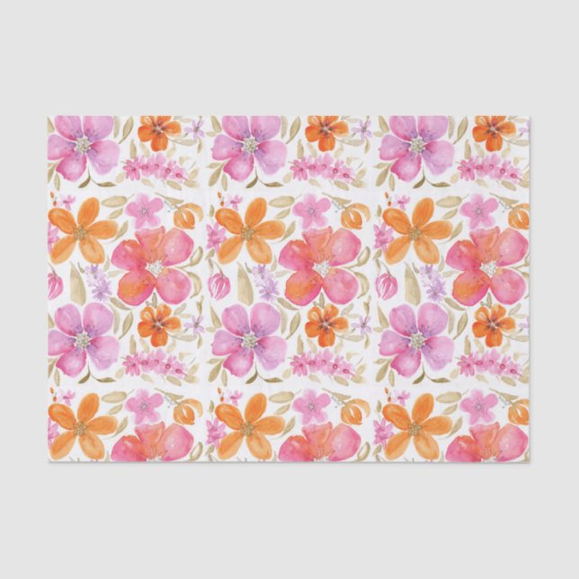 Papier Mousseline Fleurs en rose orange violet (Recto)