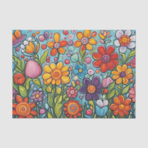 Papier Mousseline Fleurs estivales fantaisistes colorées