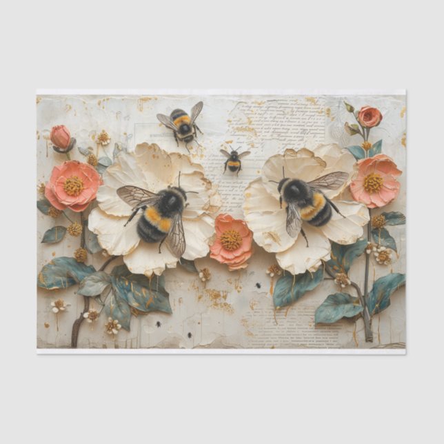 Papier Mousseline Fleurs et abeilles (Recto)