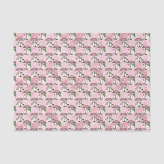 Papier Mousseline Fleurs et champignons roses vintages (Recto)