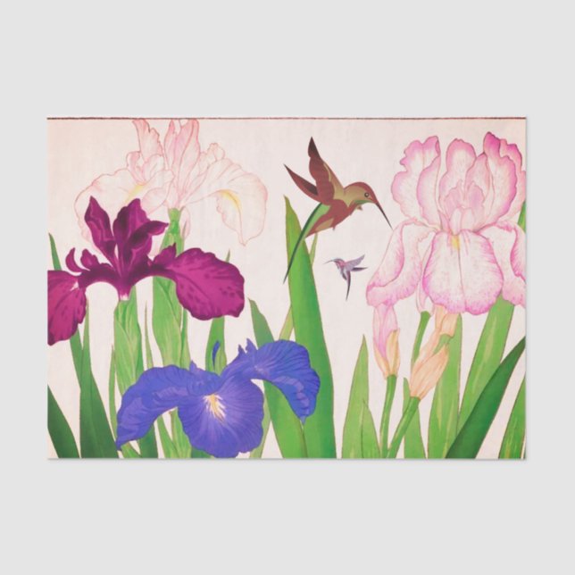 Papier Mousseline Fleurs et colibris Papier de tissus (Recto)