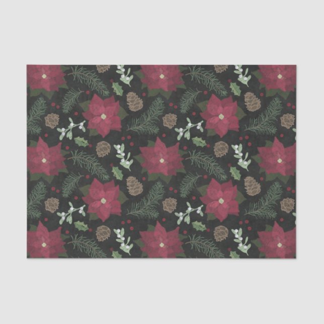 Papier Mousseline Fleurs et feuillage d'hiver de tableau de Noël (Recto)