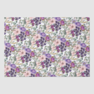 Papier Mousseline Fleurs et feuillage rose blush violet 