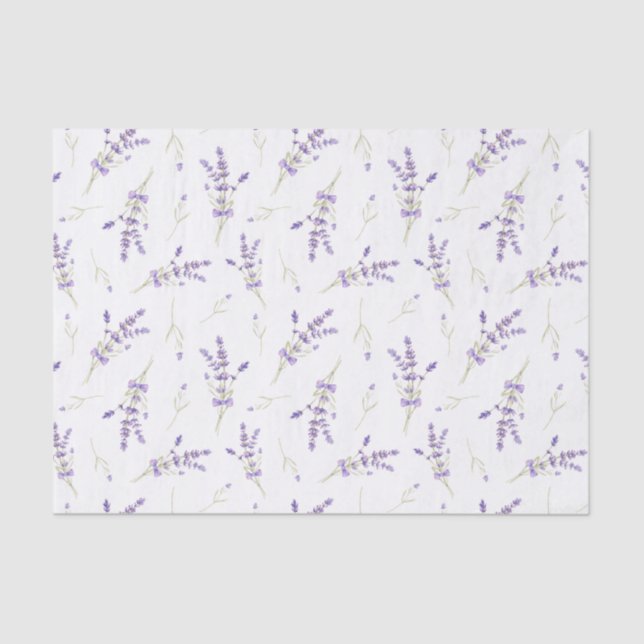 Papier Mousseline Fleurs et Feuilles de lavande aquarelle (Recto)