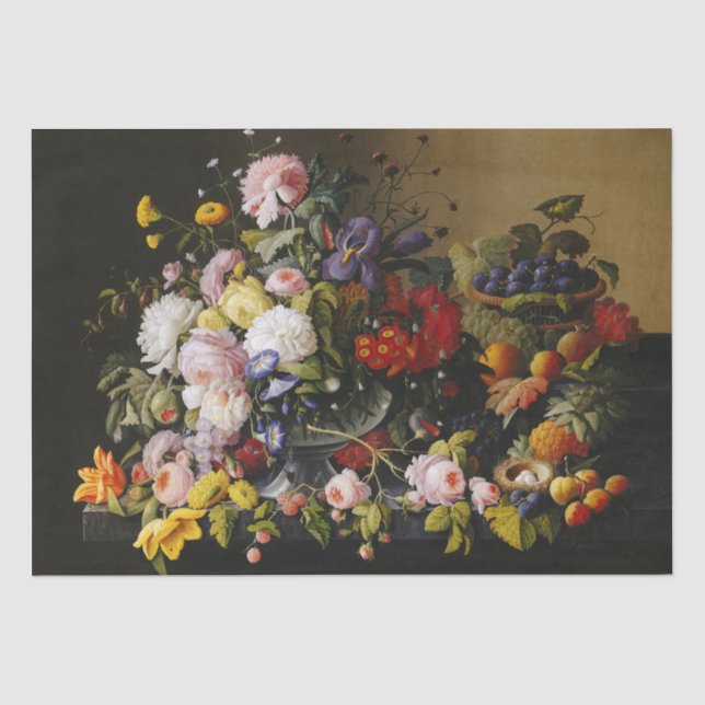 Papier Mousseline Fleurs et fruits vintages (Recto)