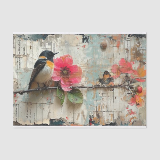 Papier Mousseline Fleurs et oiseaux (Recto)